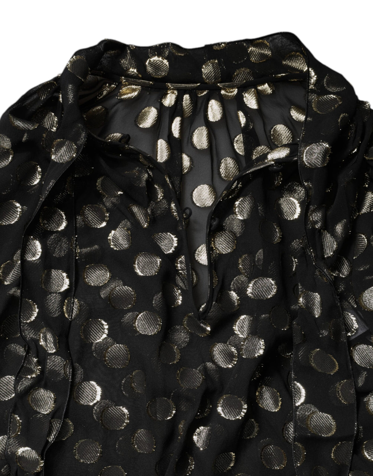 Dolce & Gabbana Schwarzes Blusentop mit geschnürtem Halsausschnitt und Polka Dots