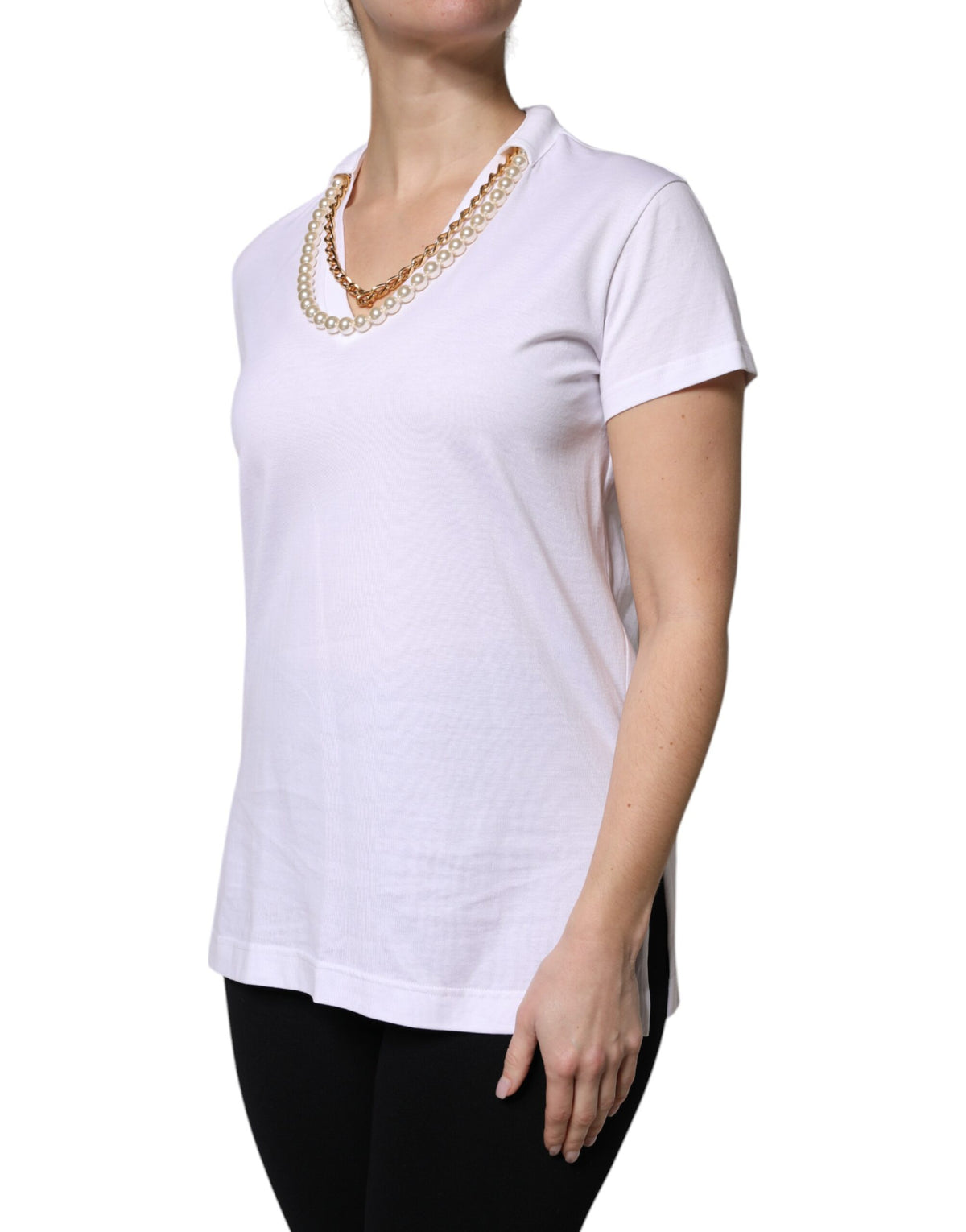 Dolce & Gabbana White Short Sleeve Cotton T-Shirt with Necklace