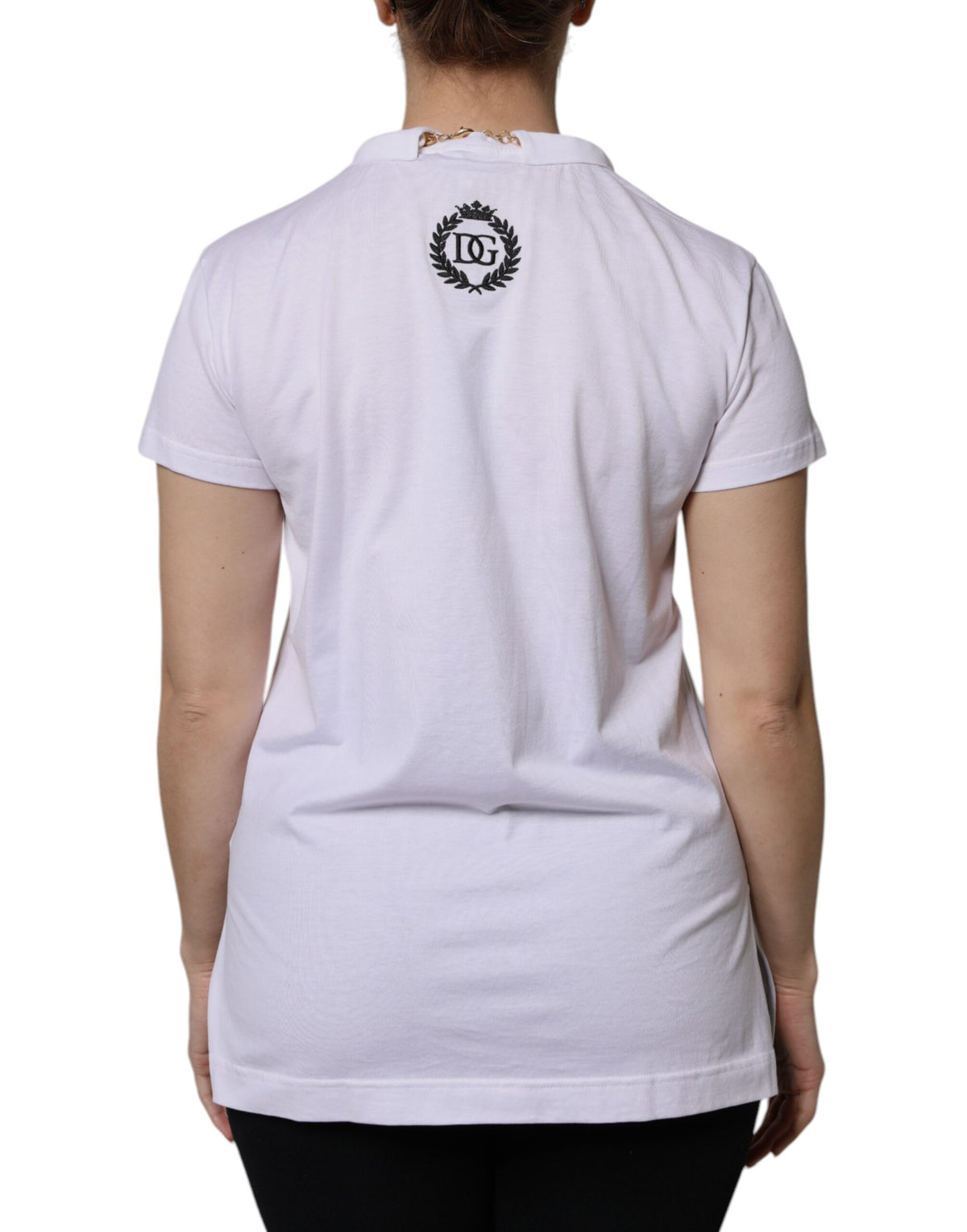 Dolce & Gabbana White Short Sleeve Cotton T-Shirt with Necklace
