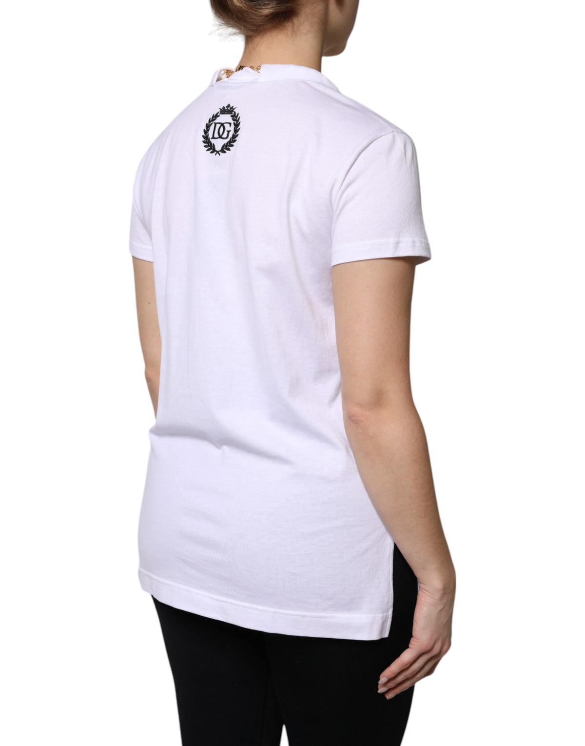 Dolce & Gabbana White Short Sleeve Cotton T-Shirt with Necklace