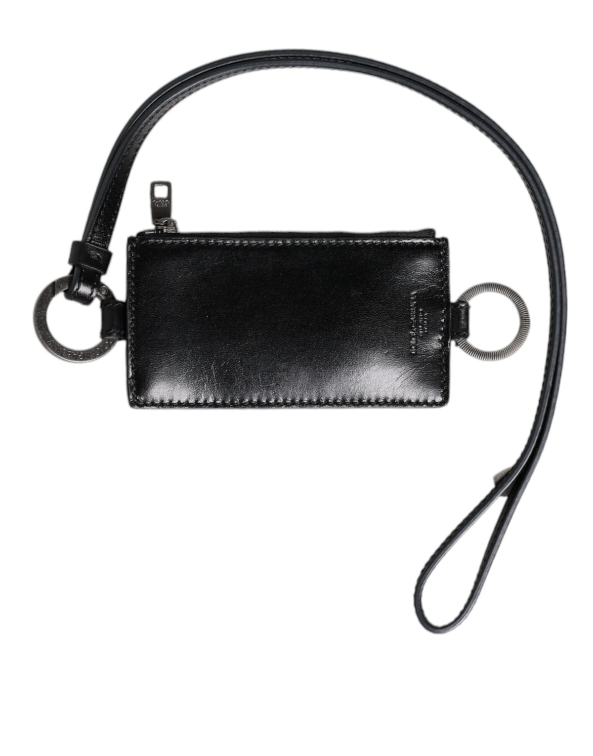 Dolce & Gabbana Black Leather Logo-Embossed Lanyard Card Holder Wallet