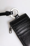 Dolce & Gabbana Schwarzes Leder mit Logo-Prägung Lanyard Kartenhalter Brieftasche