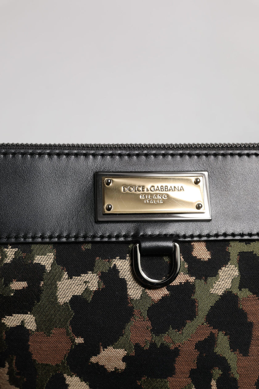 Dolce & Gabbana Multicolor Leopard Jacquard Print Logo Plaque Pouch Tasche