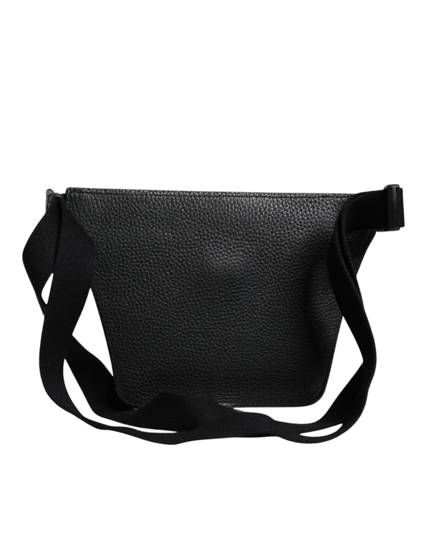 Dolce & Gabbana Schwarzes Kalbsleder Logo Plaque Gürtel Taille Männer Fanny Pack Tasche