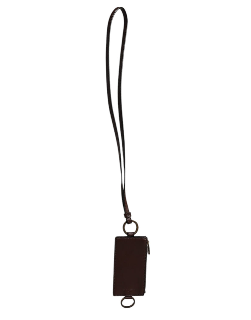 Dolce & Gabbana Braunes Kalbsleder Lanyard Logo Kartenhalter Brieftasche