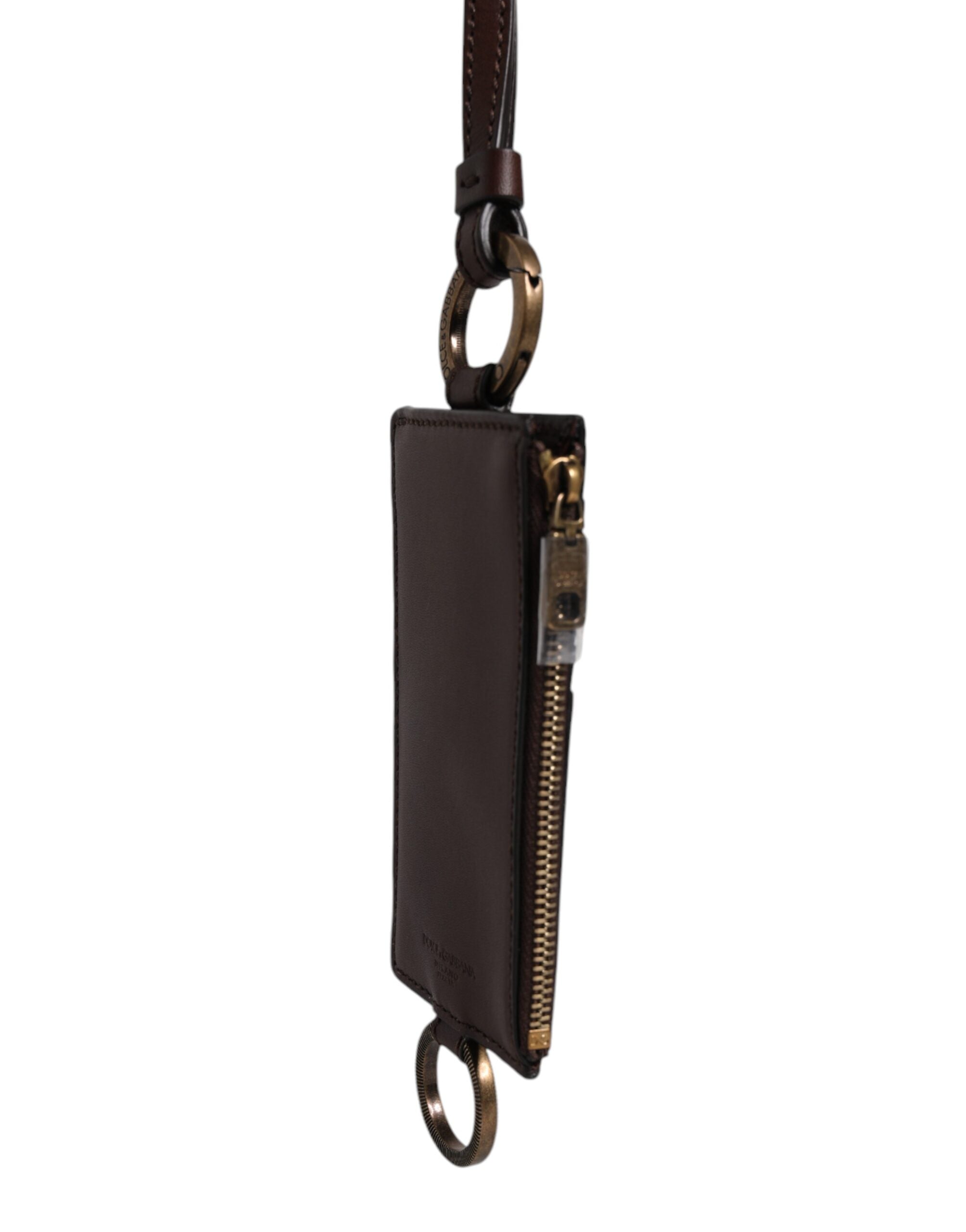 Dolce & Gabbana Braunes Kalbsleder Lanyard Logo Kartenhalter Brieftasche