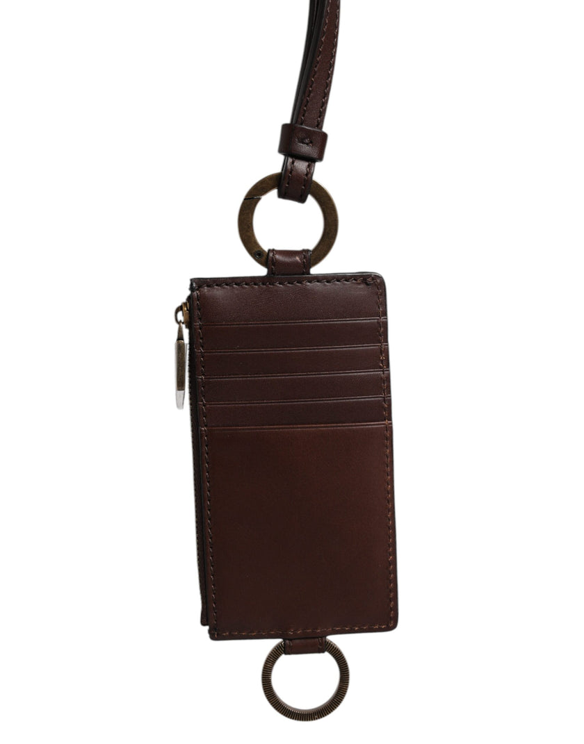 Dolce & Gabbana Braunes Kalbsleder Lanyard Logo Kartenhalter Brieftasche