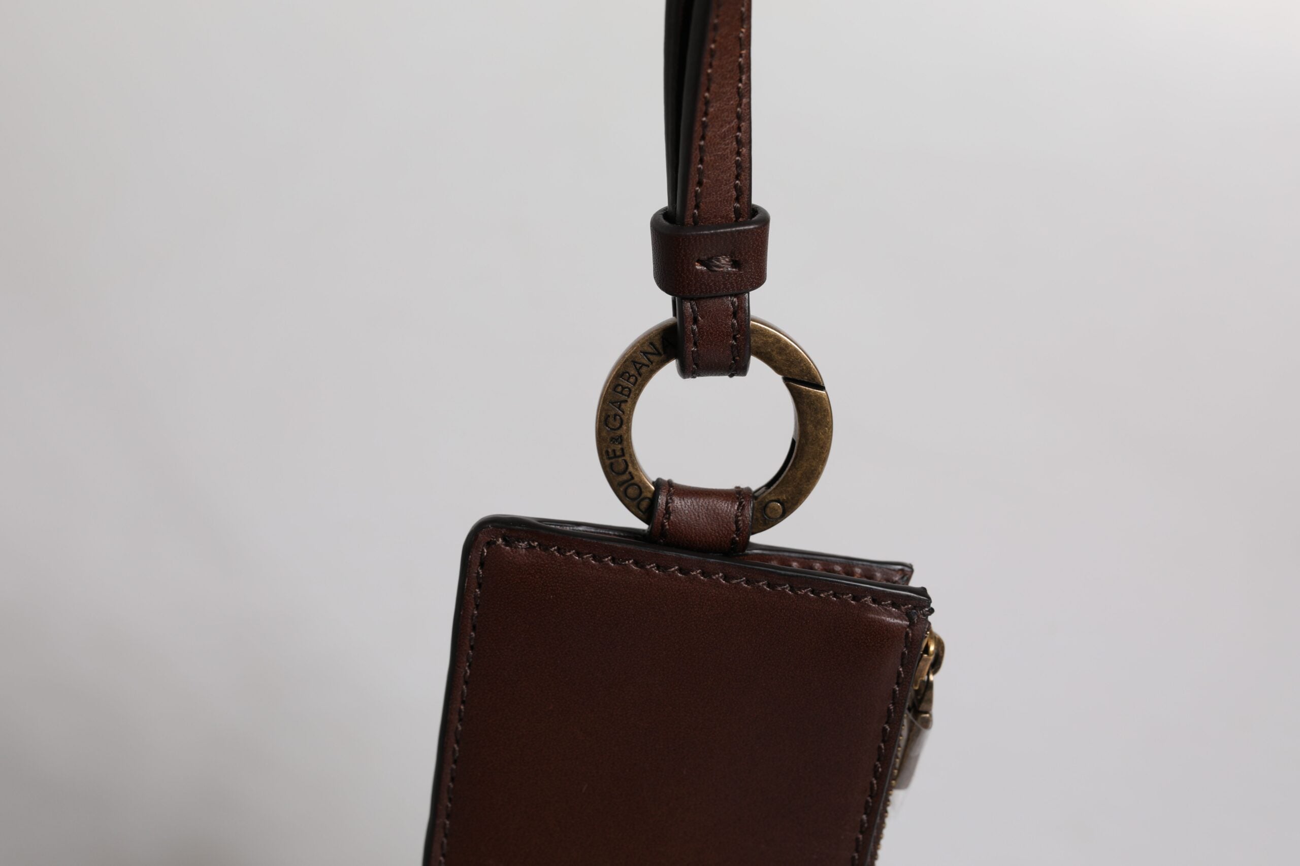 Dolce & Gabbana Braunes Kalbsleder Lanyard Logo Kartenhalter Brieftasche