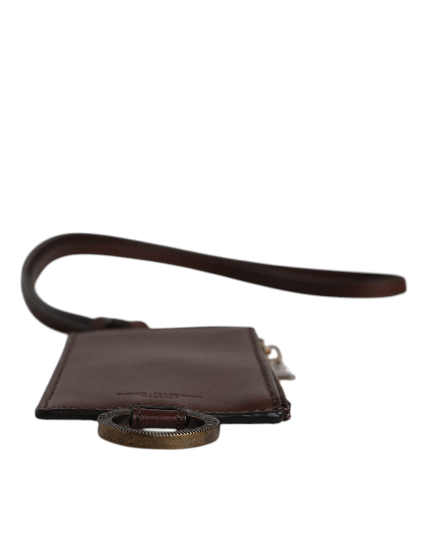 Dolce & Gabbana Braunes Kalbsleder Lanyard Logo Kartenhalter Brieftasche