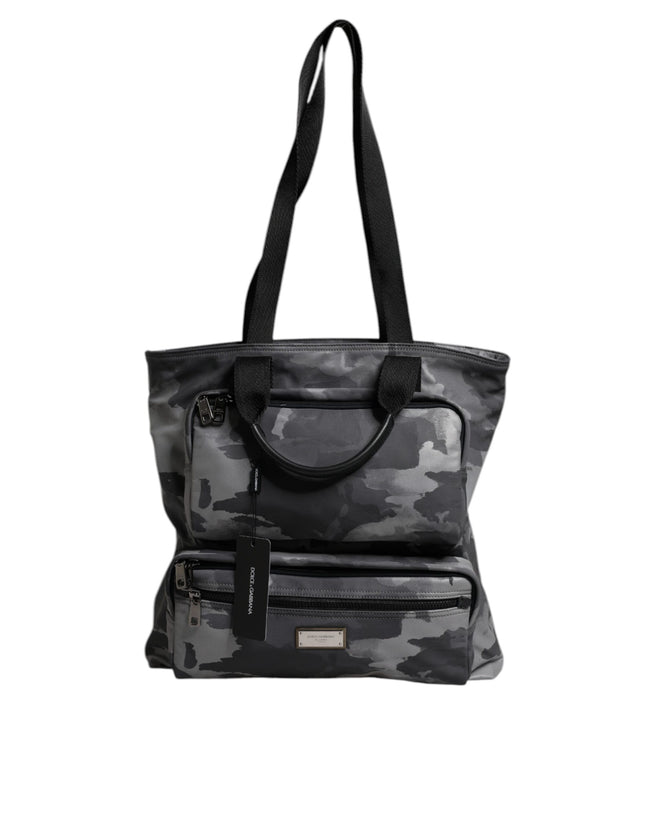 Dolce & Gabbana Graue Tarnfarben-Baumwolltasche mit mehreren Fächern Tote Bag