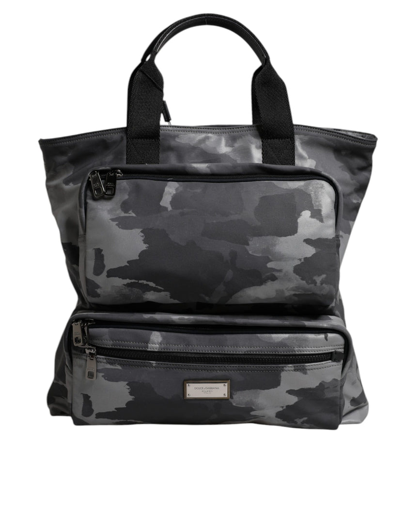 Dolce & Gabbana Graue Tarnfarben-Baumwolltasche mit mehreren Fächern Tote Bag