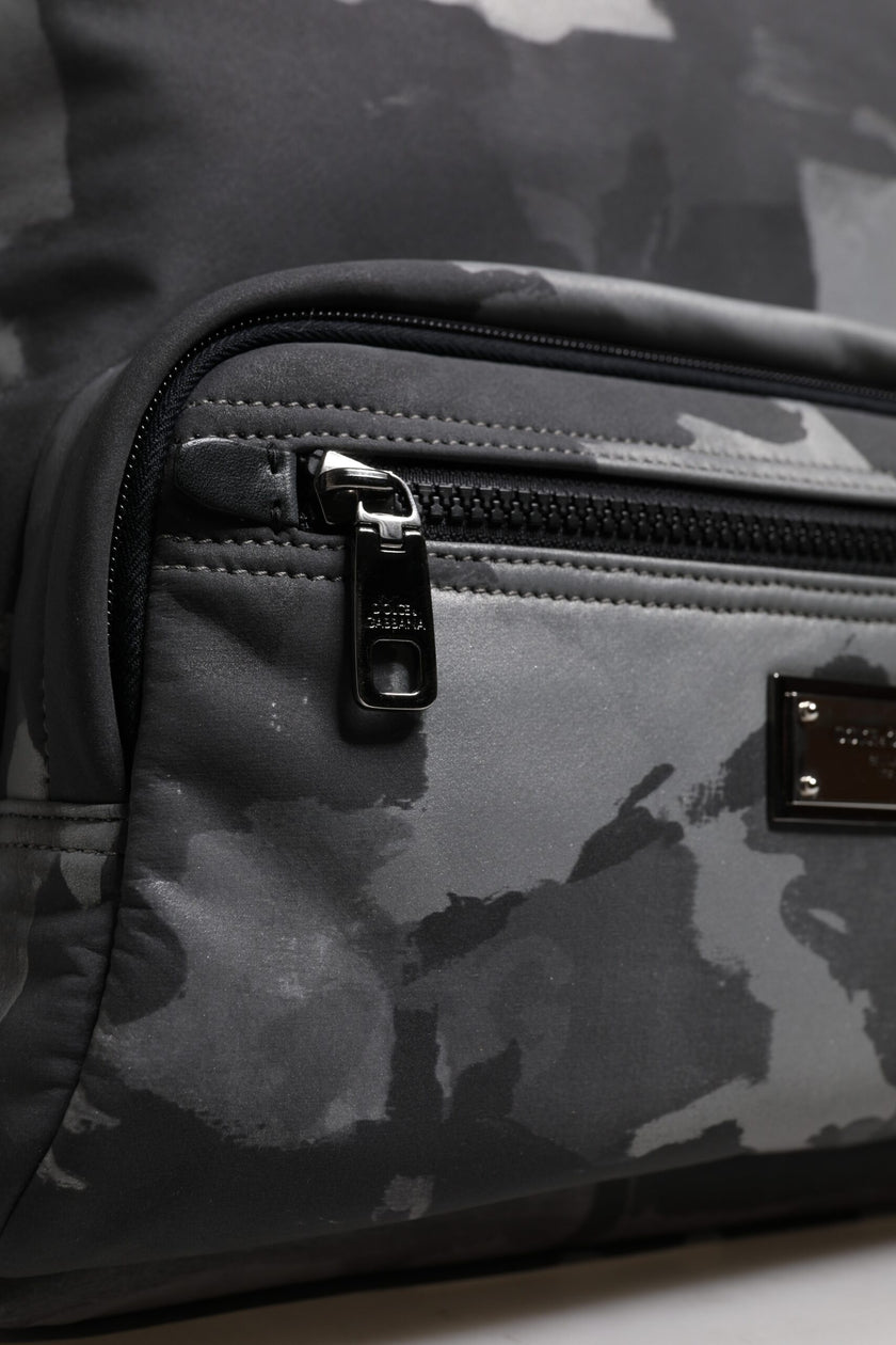 Dolce & Gabbana Graue Baumwolle Camouflage Logo Plaque Rucksack Tasche