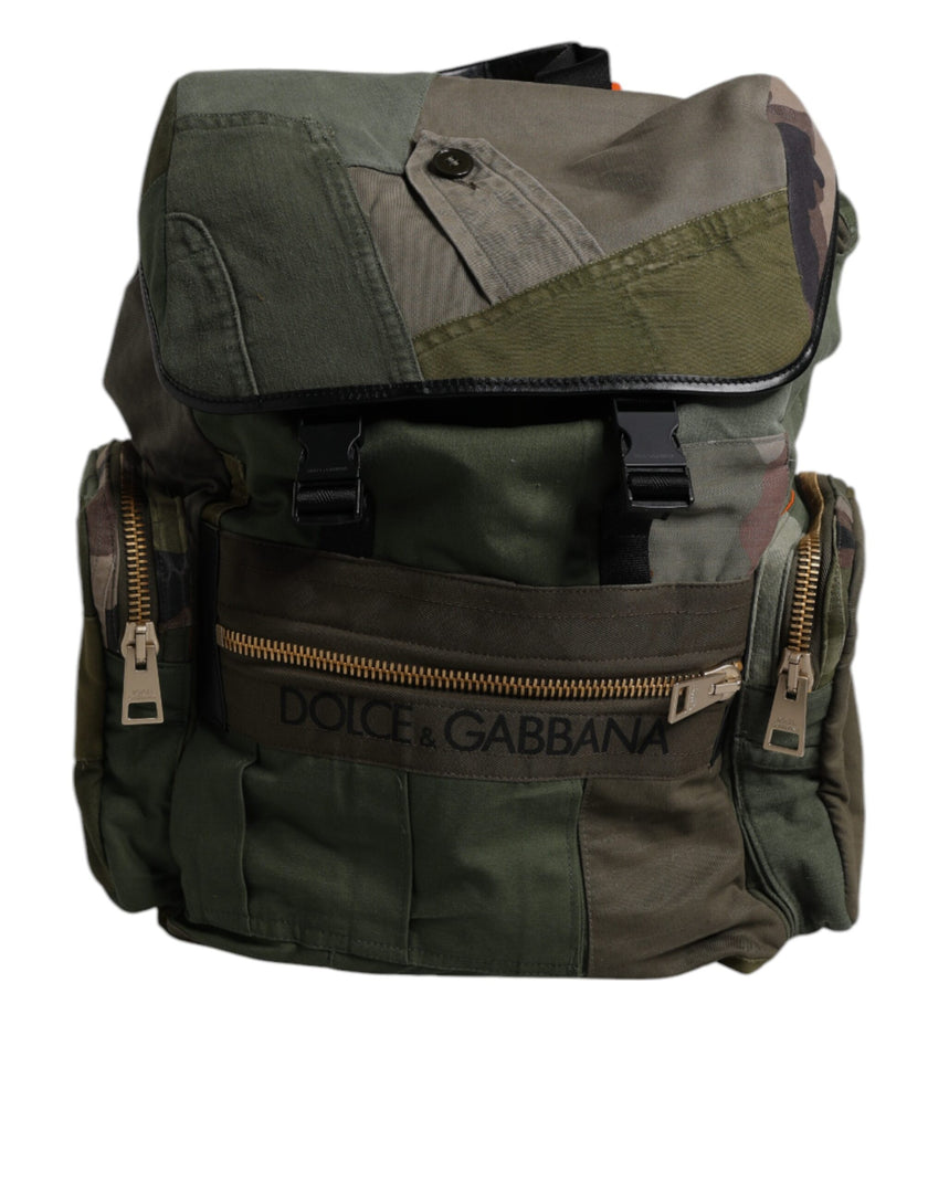 Dolce & Gabbana Militärgrünes Patchwork-Reiserucksacktasche