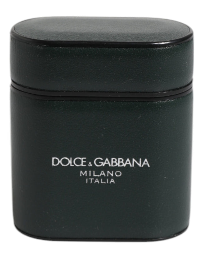 Dolce & Gabbana Grünes Kalbsleder Logo Druck Flip Halter Airpods Fall