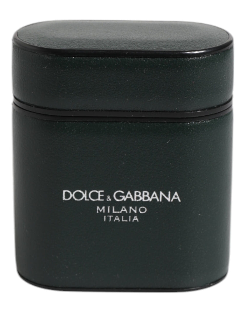Dolce & Gabbana Grünes Kalbsleder Logo Druck Flip Halter Airpods Fall