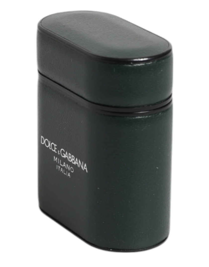Dolce & Gabbana Grünes Kalbsleder Logo Druck Flip Halter Airpods Fall