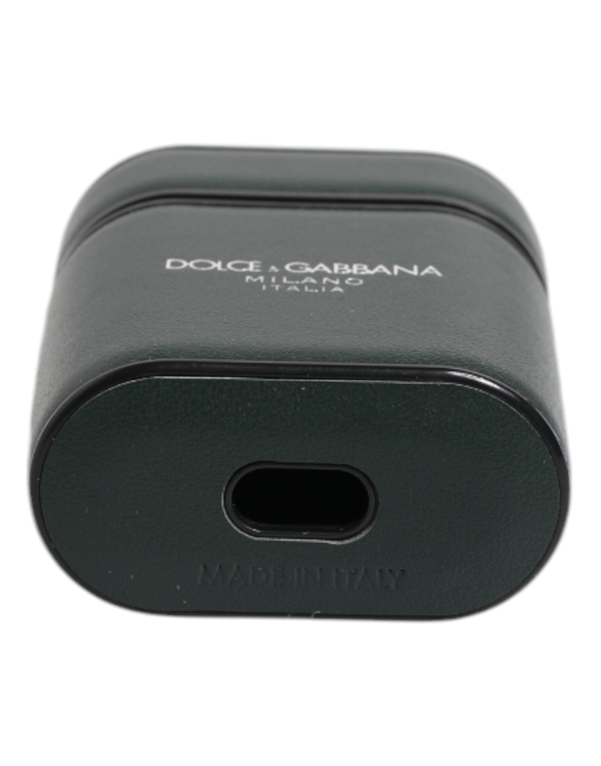 Dolce & Gabbana Grünes Kalbsleder Logo Druck Flip Halter Airpods Fall