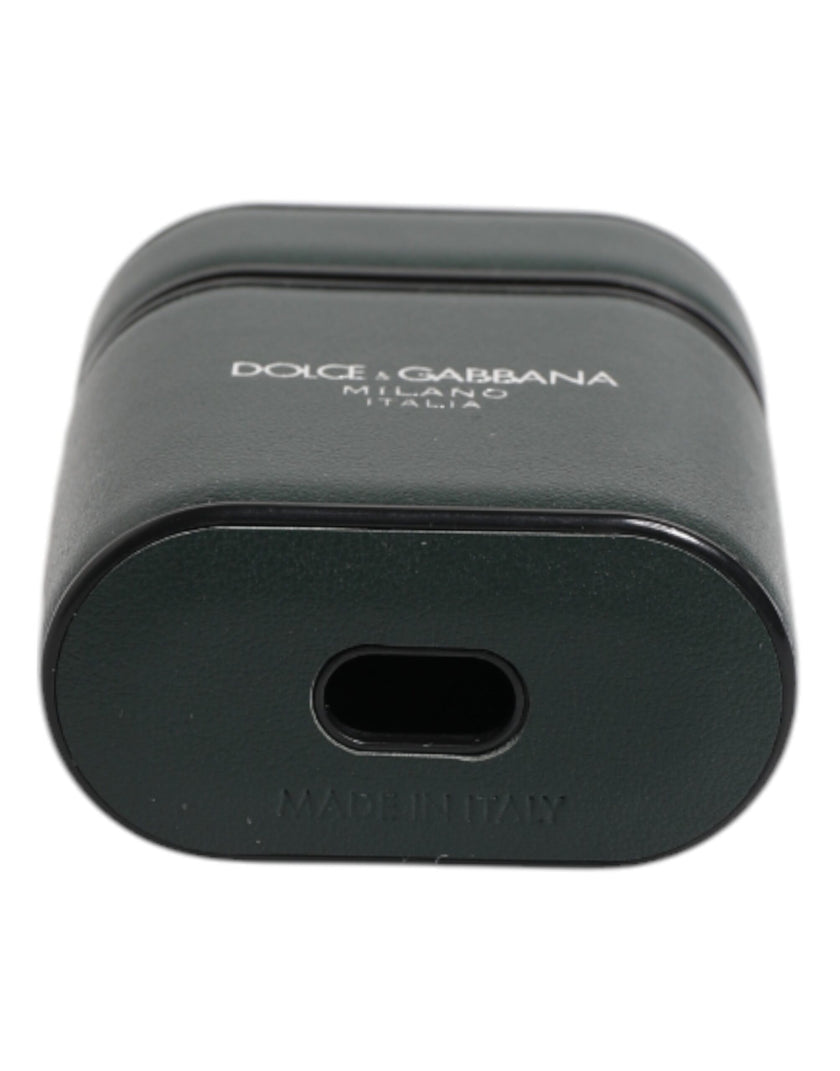 Dolce & Gabbana Grünes Kalbsleder Logo Druck Flip Halter Airpods Fall
