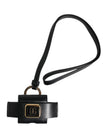 Dolce & Gabbana Schwarzer Lederriemen Gold Metall Logo Plaque Airpods Fall