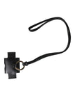 Dolce & Gabbana Schwarzer Lederriemen Gold Metall Logo Plaque Airpods Fall