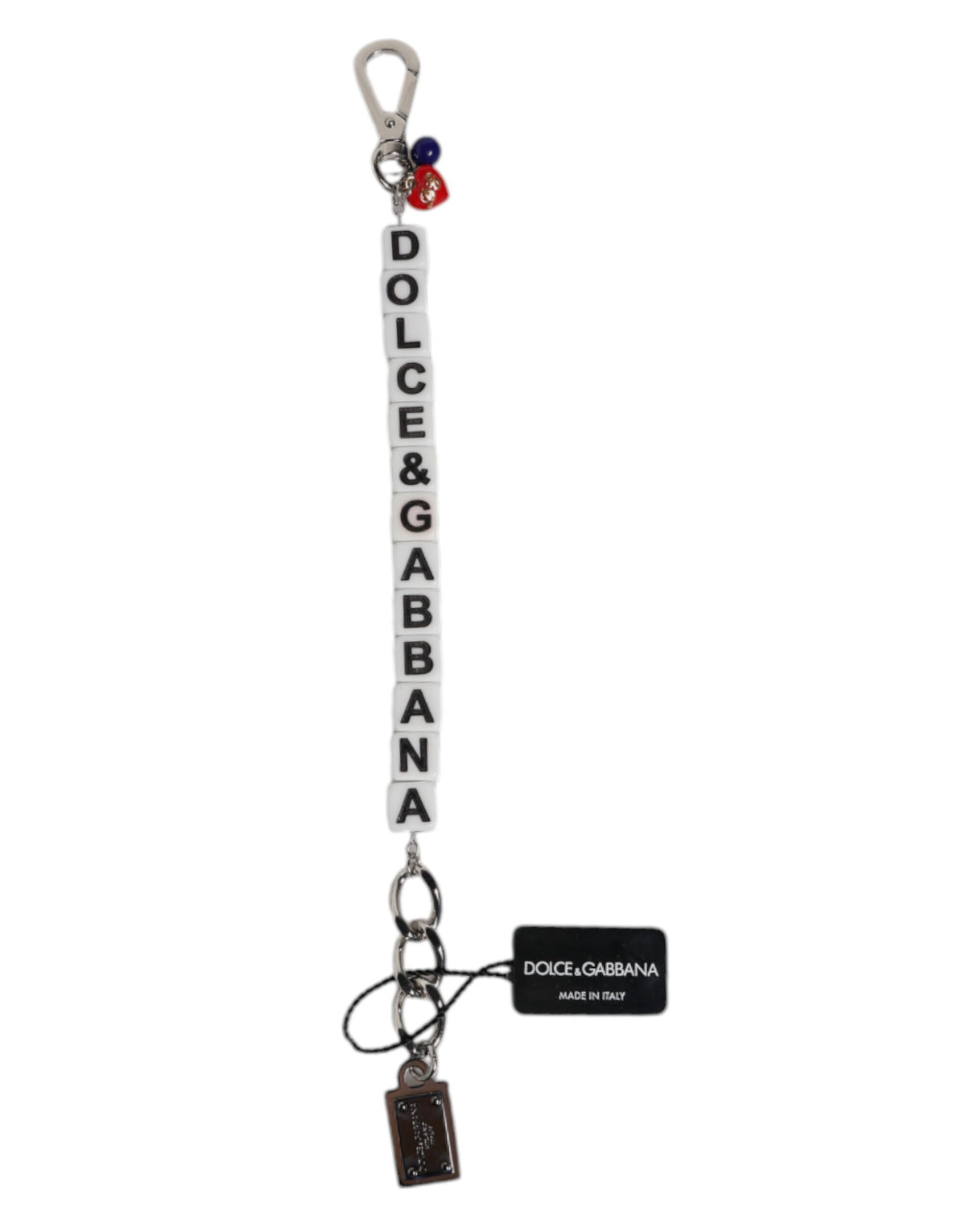 Dolce & Gabbana Silver Brass Chain Cube Logo Embellished Charm Bracelet