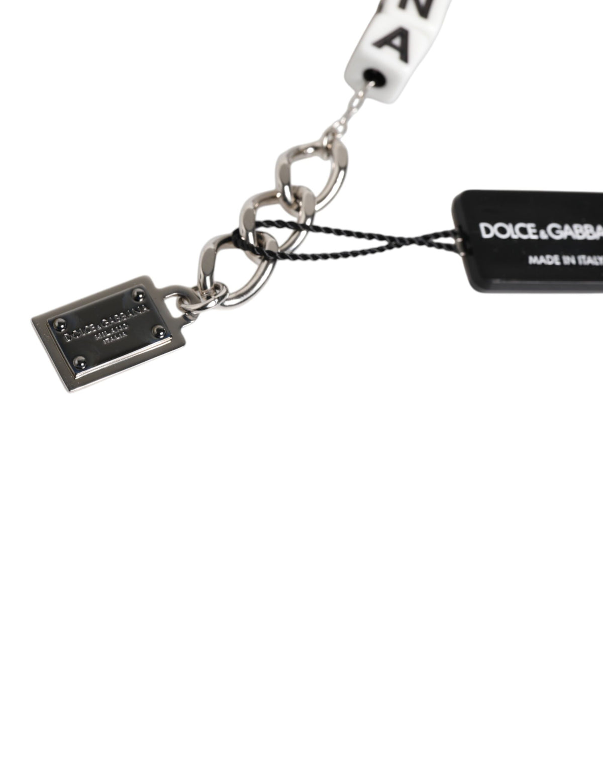 Dolce & Gabbana Silver Brass Chain Cube Logo Embellished Charm Bracelet