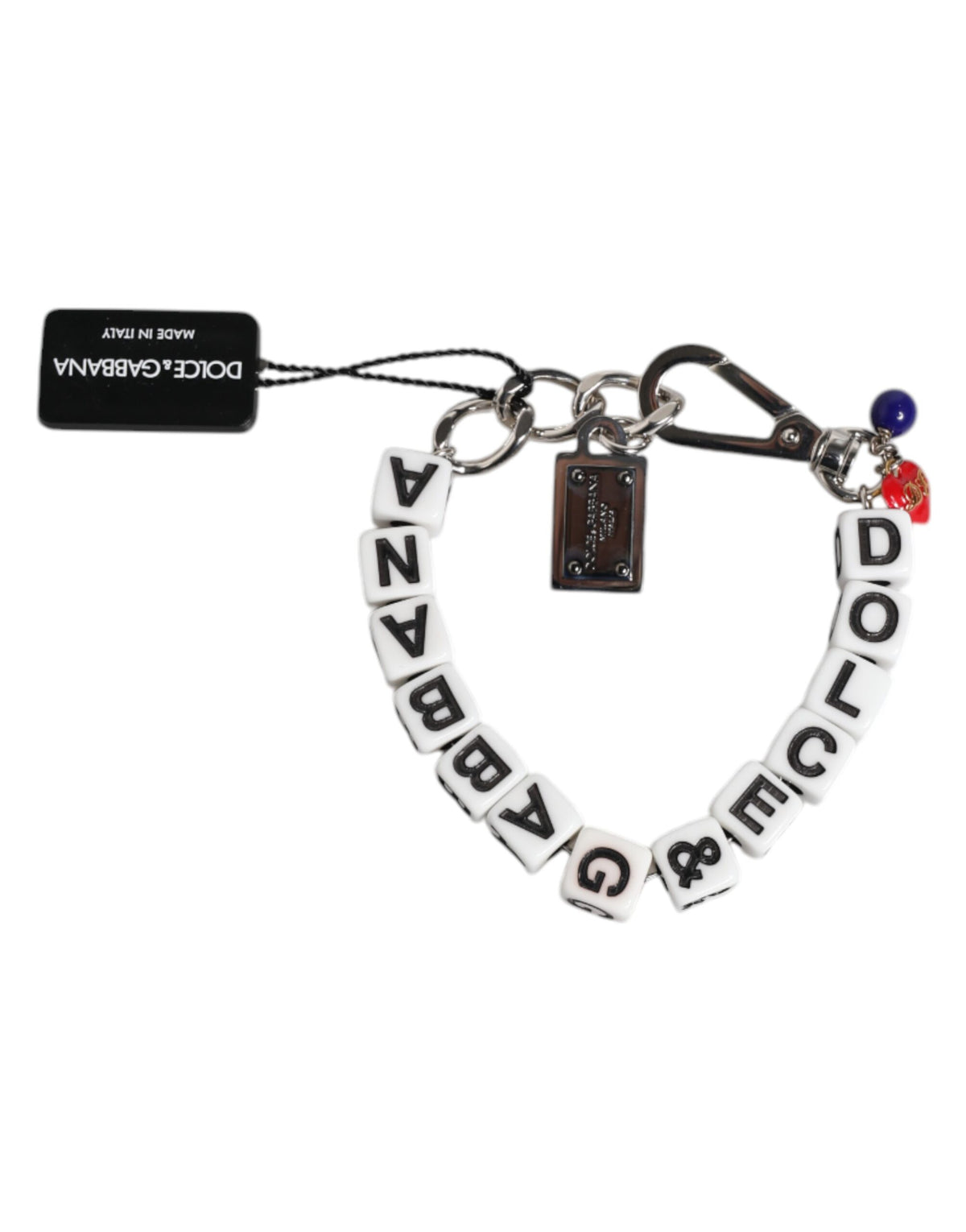 Dolce & Gabbana Silver Brass Chain Cube Logo Embellished Charm Bracelet