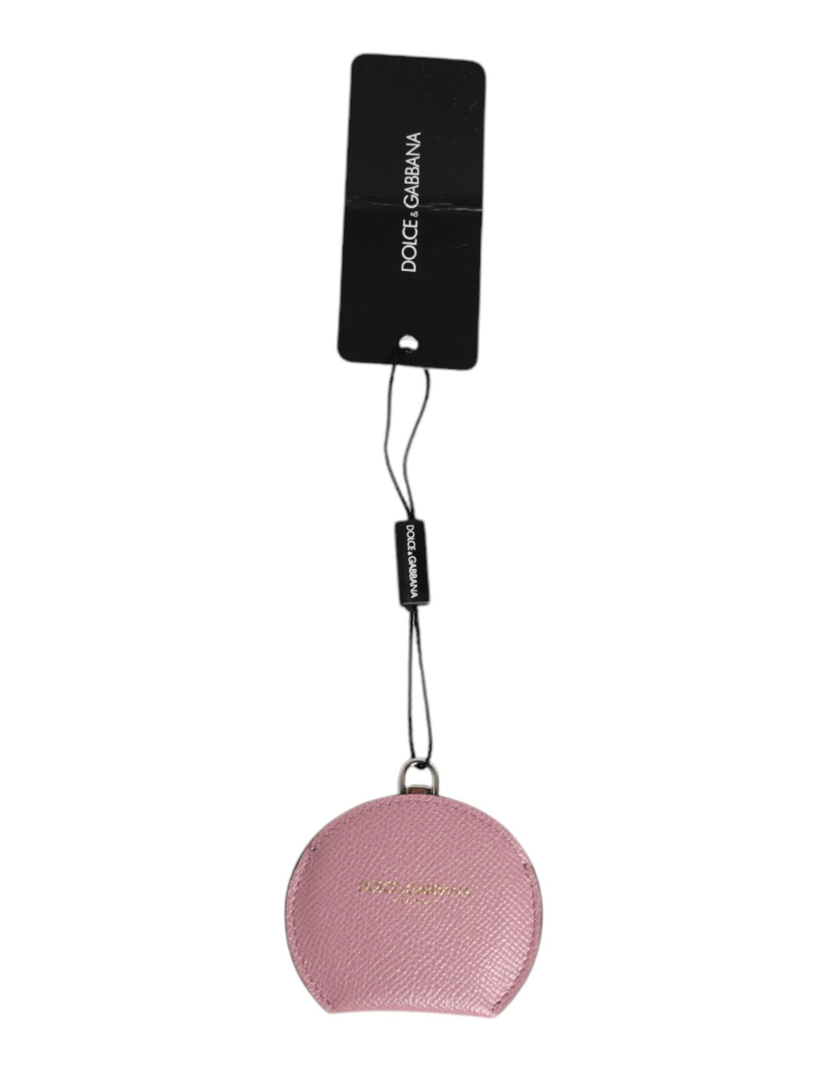 Dolce & Gabbana Pink Calfskin Round Logo Hand Mirror Holder
