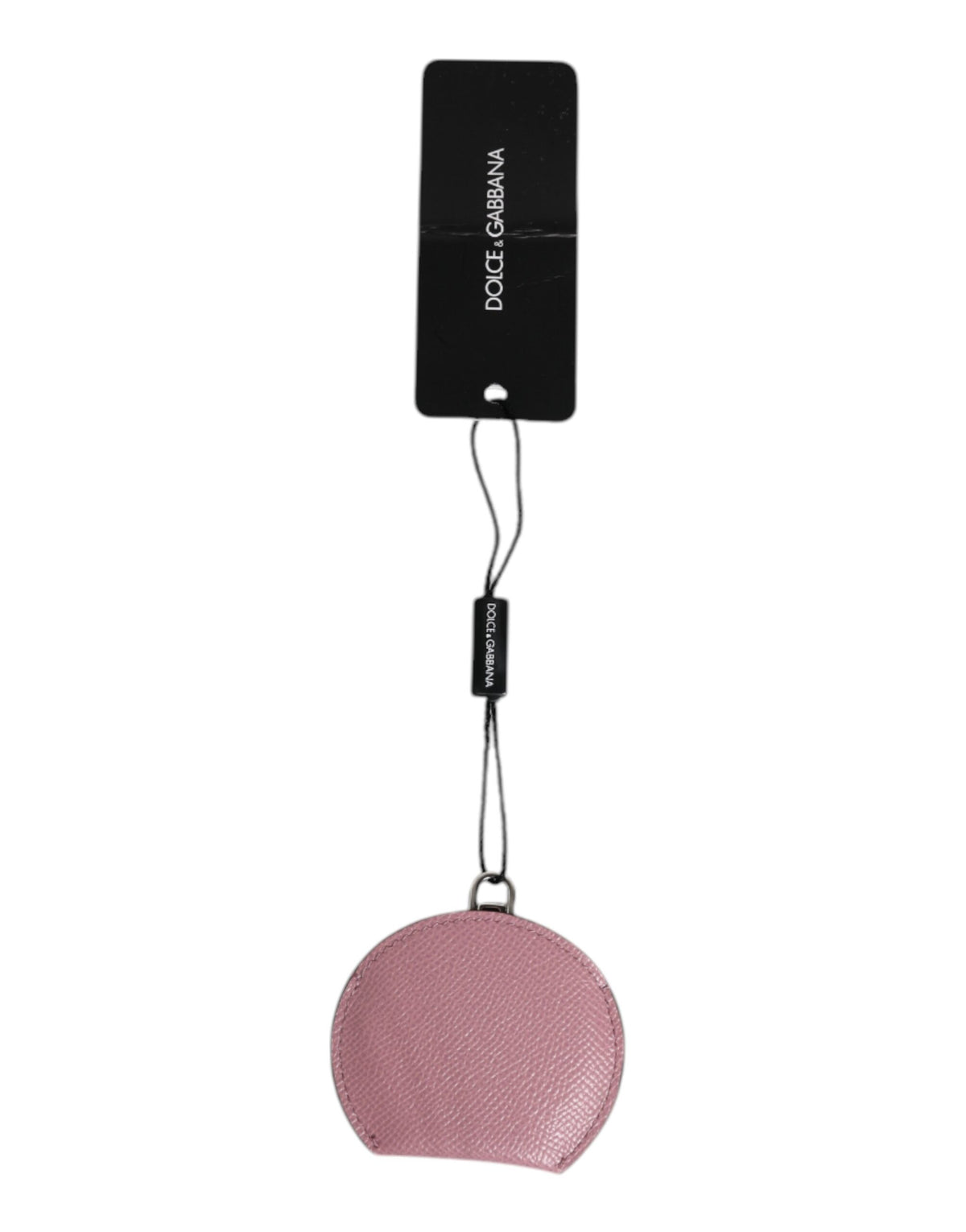 Dolce & Gabbana Pink Calfskin Round Logo Hand Mirror Holder
