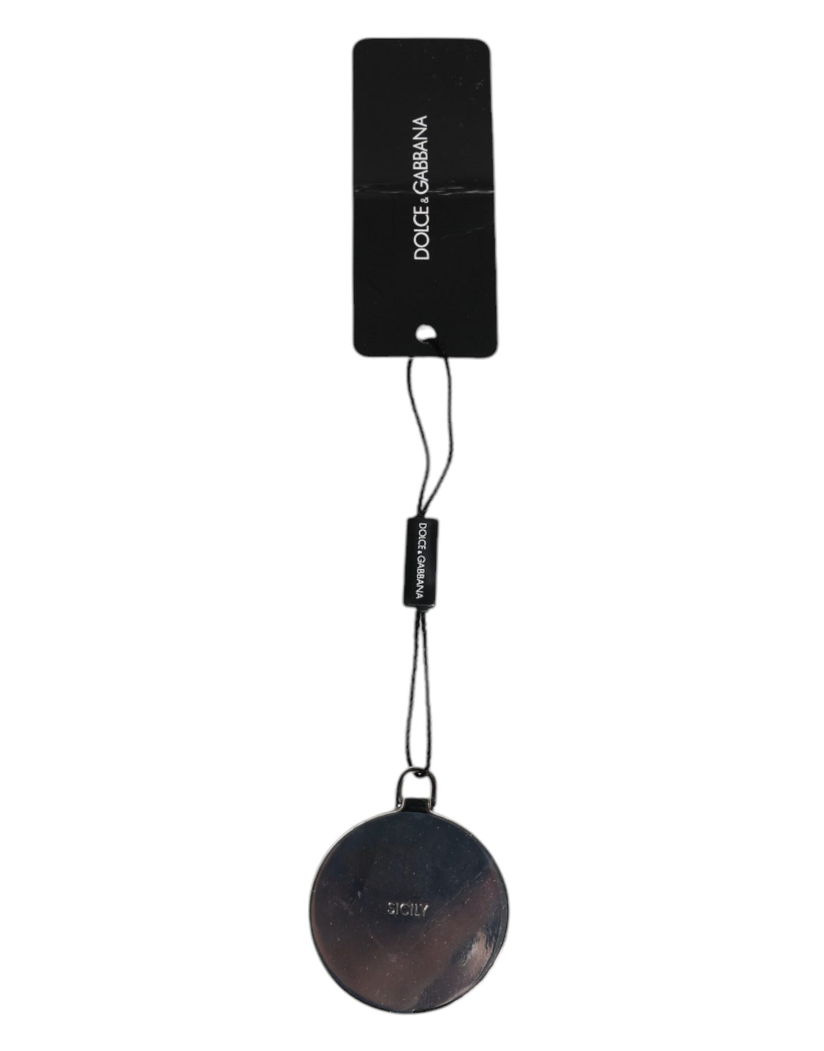 Dolce & Gabbana Pink Calfskin Round Logo Hand Mirror Holder