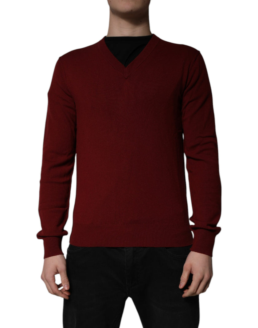Dolce & Gabbana Kastanienbrauner Kaschmir-Pullover mit V-Ausschnitt für Männer