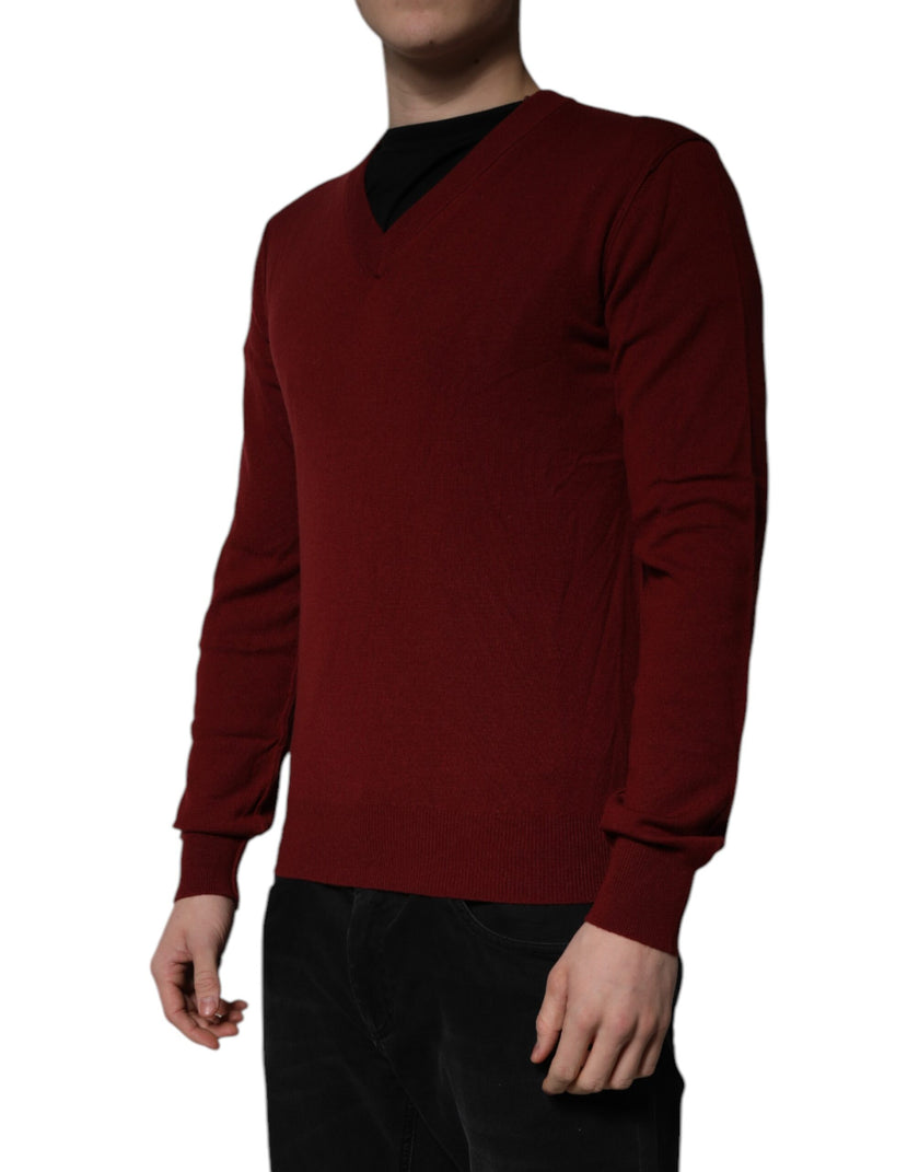 Dolce & Gabbana Kastanienbrauner Kaschmir-Pullover mit V-Ausschnitt für Männer