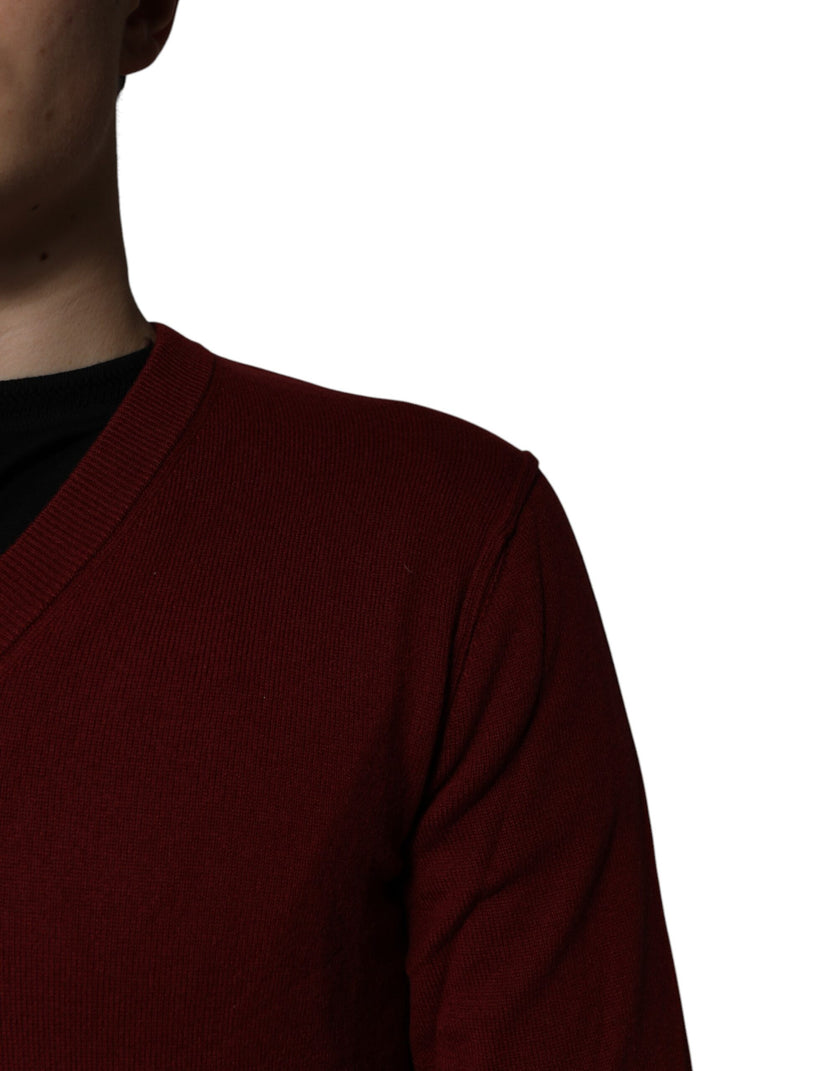 Dolce & Gabbana Kastanienbrauner Kaschmir-Pullover mit V-Ausschnitt für Männer