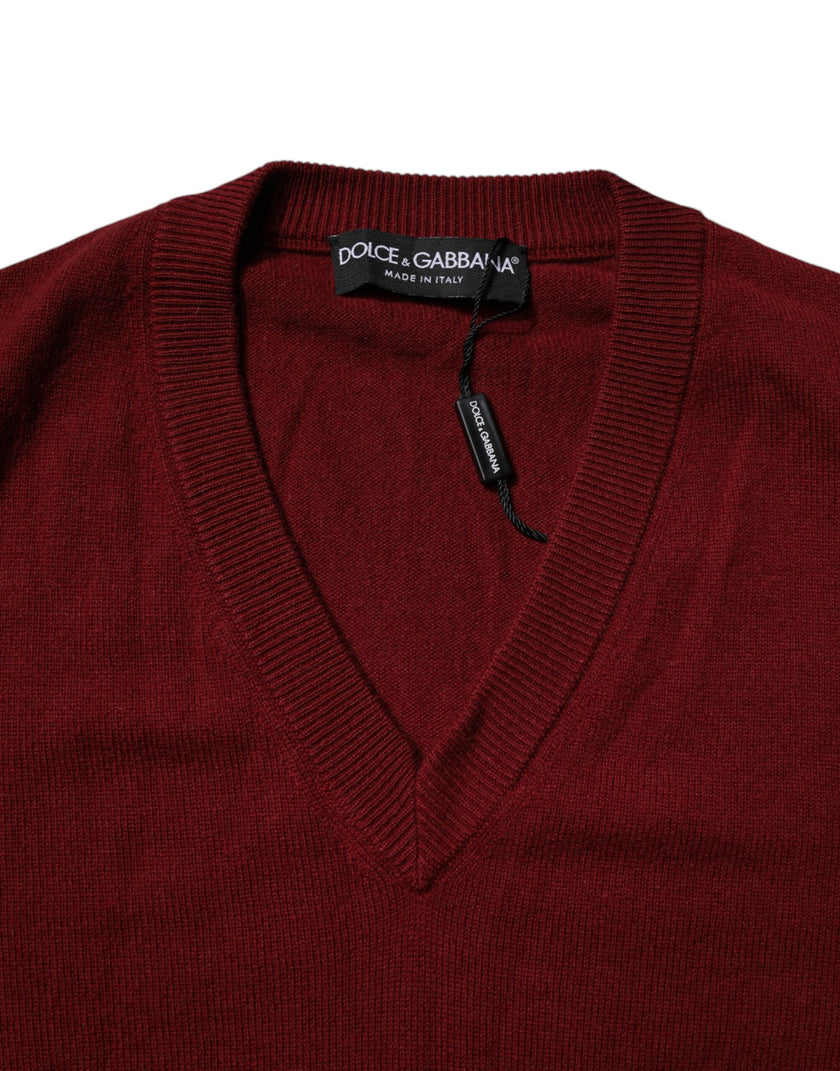 Dolce & Gabbana Kastanienbrauner Kaschmir-Pullover mit V-Ausschnitt für Männer