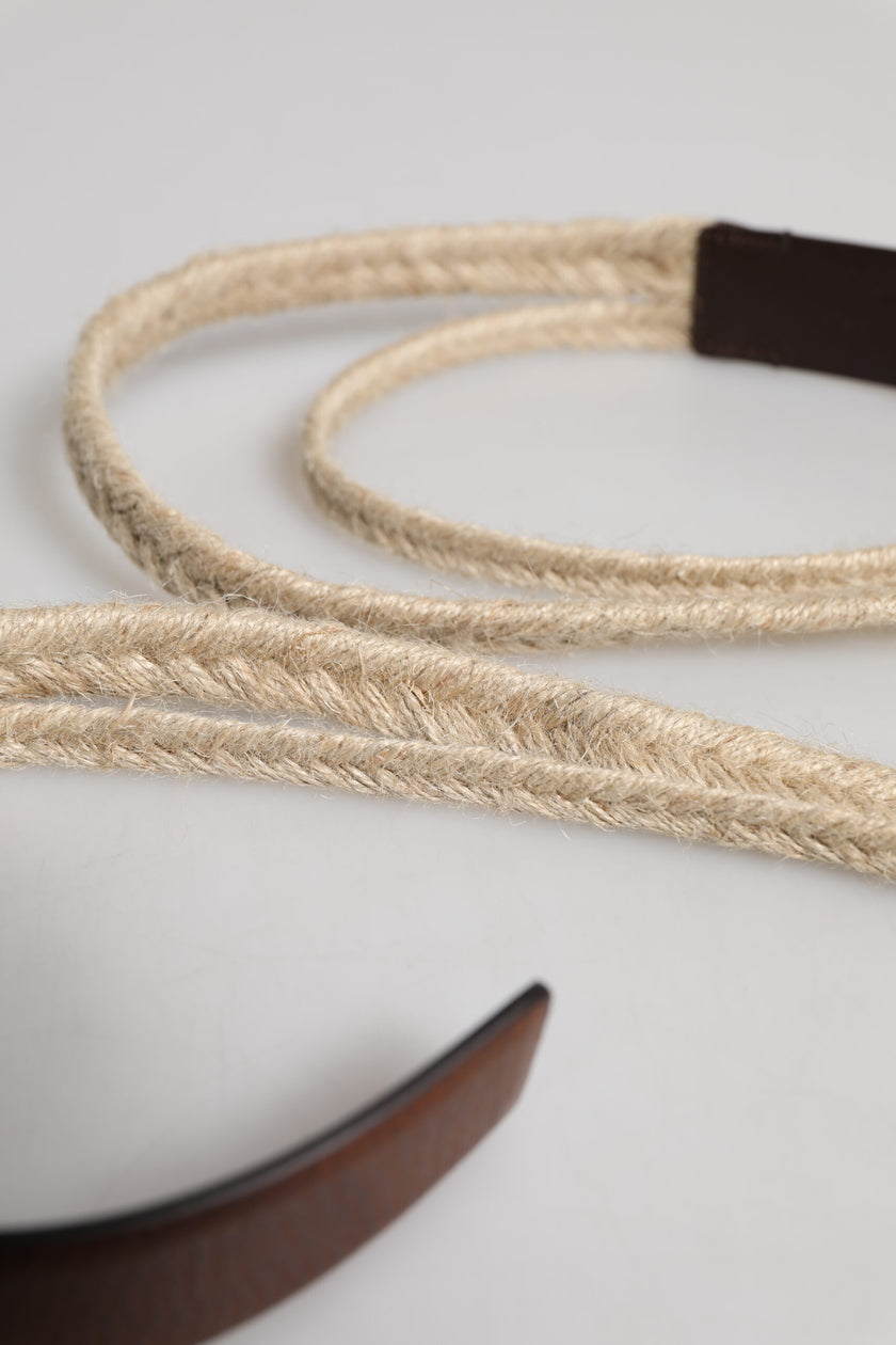 Dolce & Gabbana Brauner Jute-Leder-Gürtel mit gewebter Metallschnalle