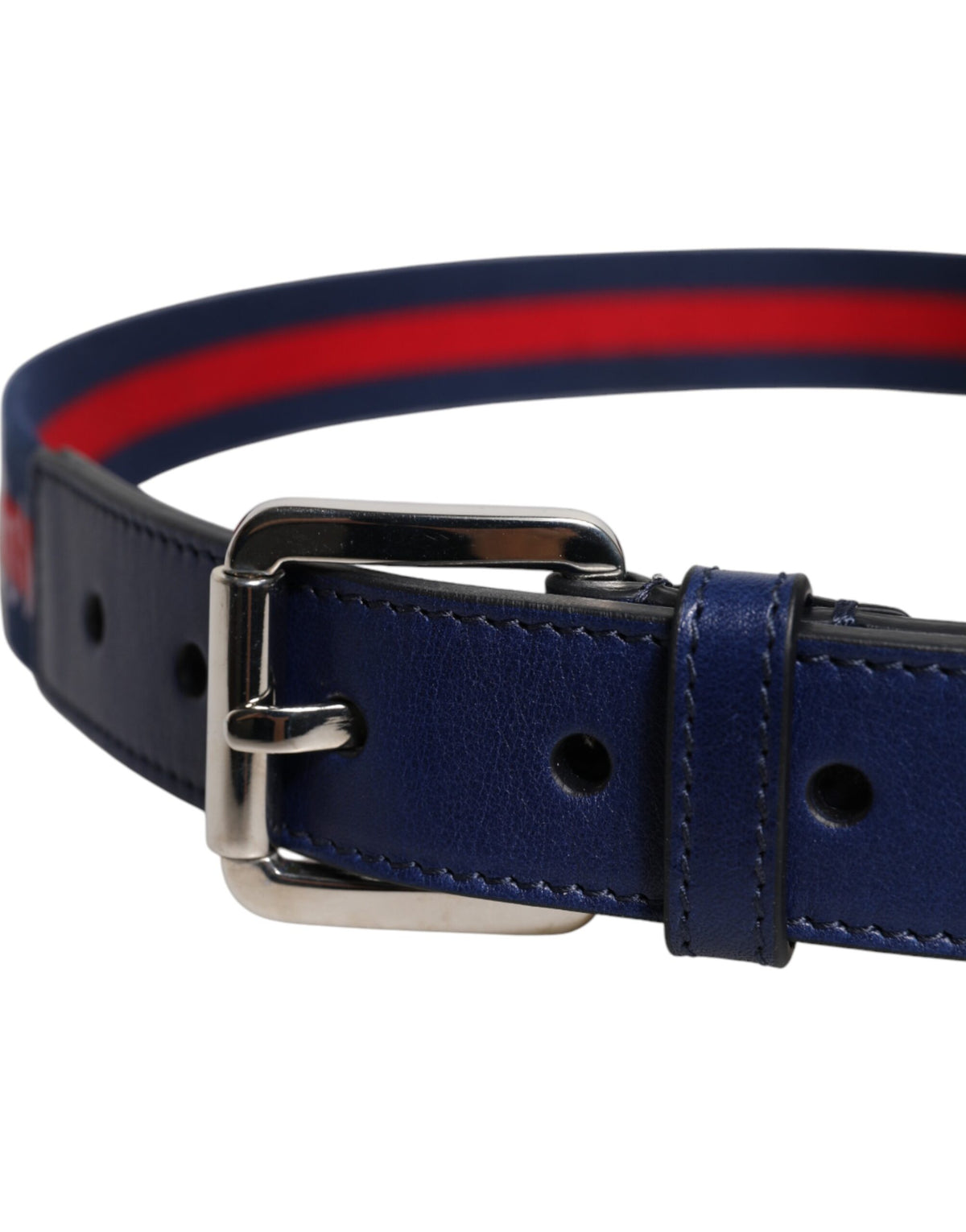 Dolce & Gabbana Blue Cotton Leather Belt with Printed Metal Buckle