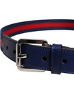 Dolce & Gabbana Blauer Baumwoll-Leder-Gürtel mit gedruckter Metallschnalle
