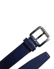 Dolce & Gabbana Blauer Baumwoll-Leder-Gürtel mit gedruckter Metallschnalle