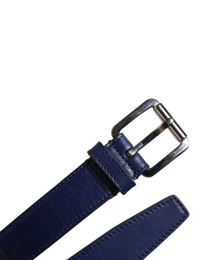 Dolce & Gabbana Blauer Baumwoll-Leder-Gürtel mit gedruckter Metallschnalle