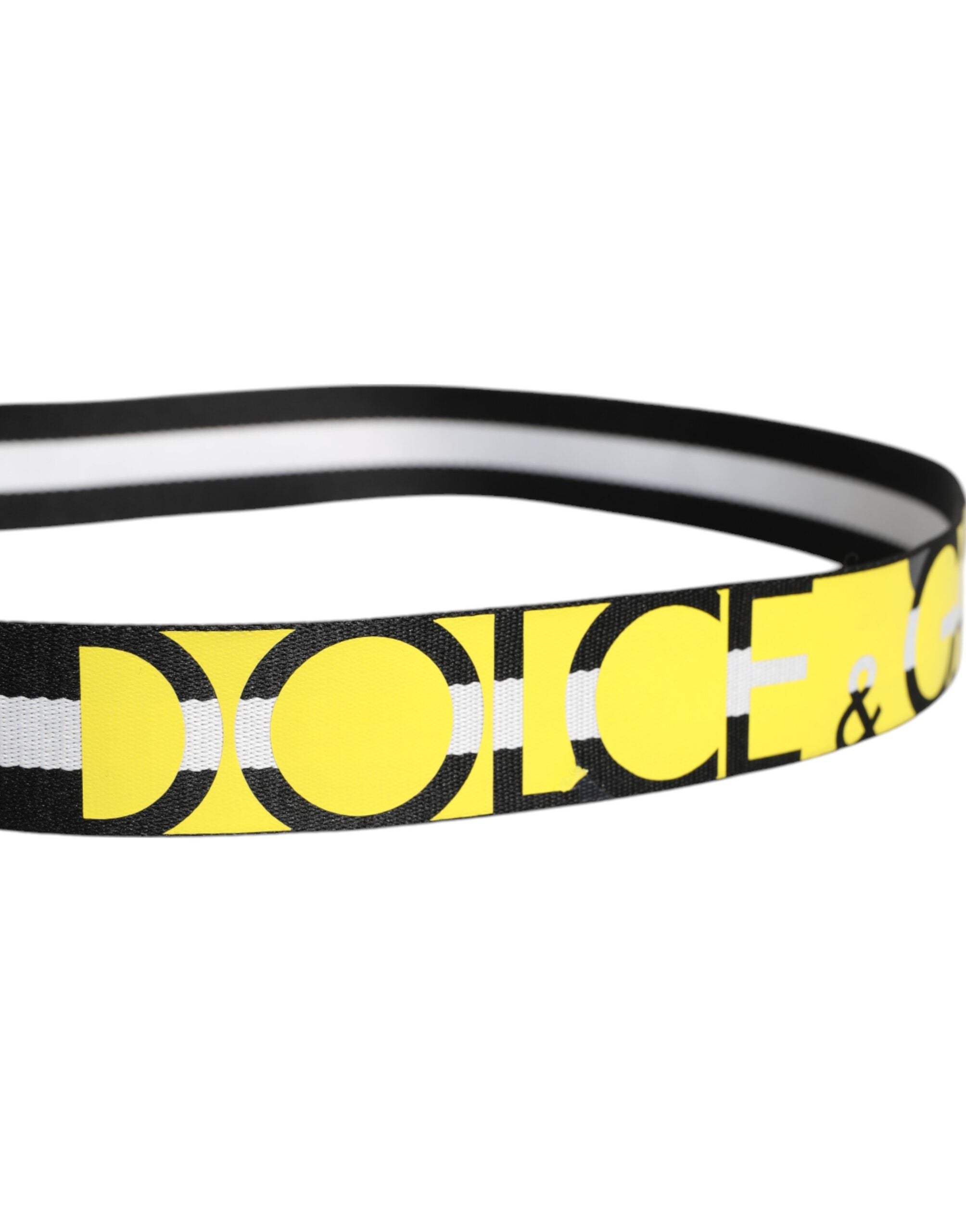 Dolce & Gabbana Gürtel mit gestreifter Metallschnalle und schwarz-gelbem Logo