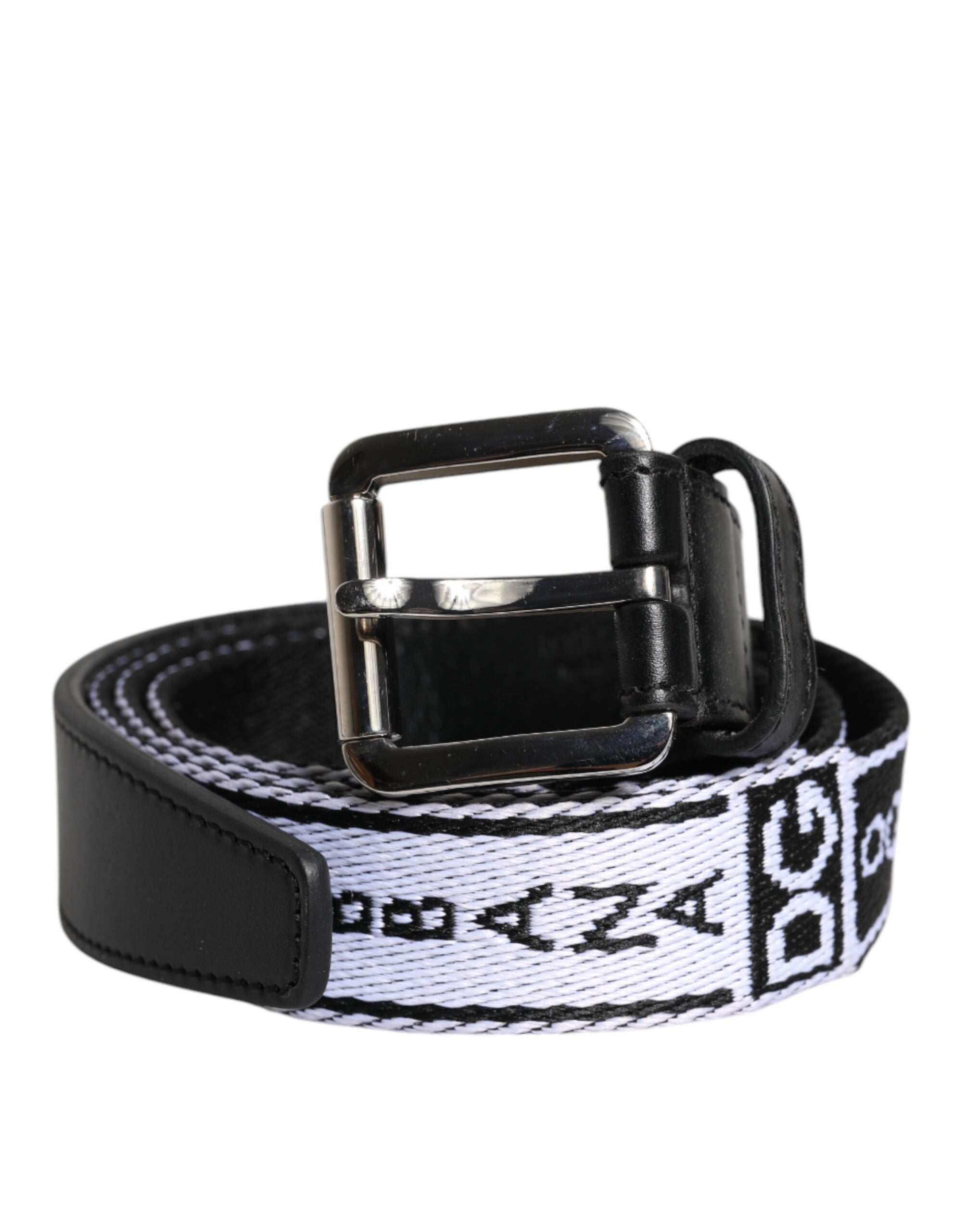Dolce & Gabbana Schwarzer weißer bedruckter Gürtel mit Metall-Logo-Schnalle