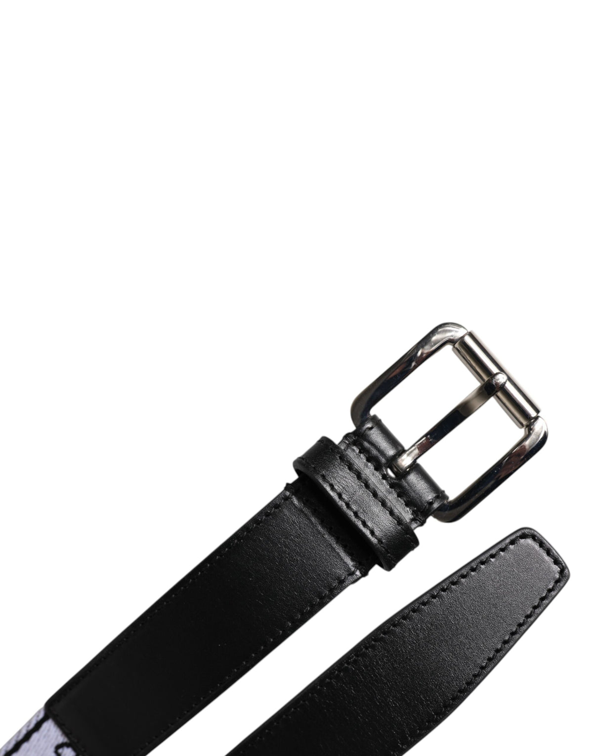 Dolce & Gabbana Black White Printed Belt with Metal Logo Buckle