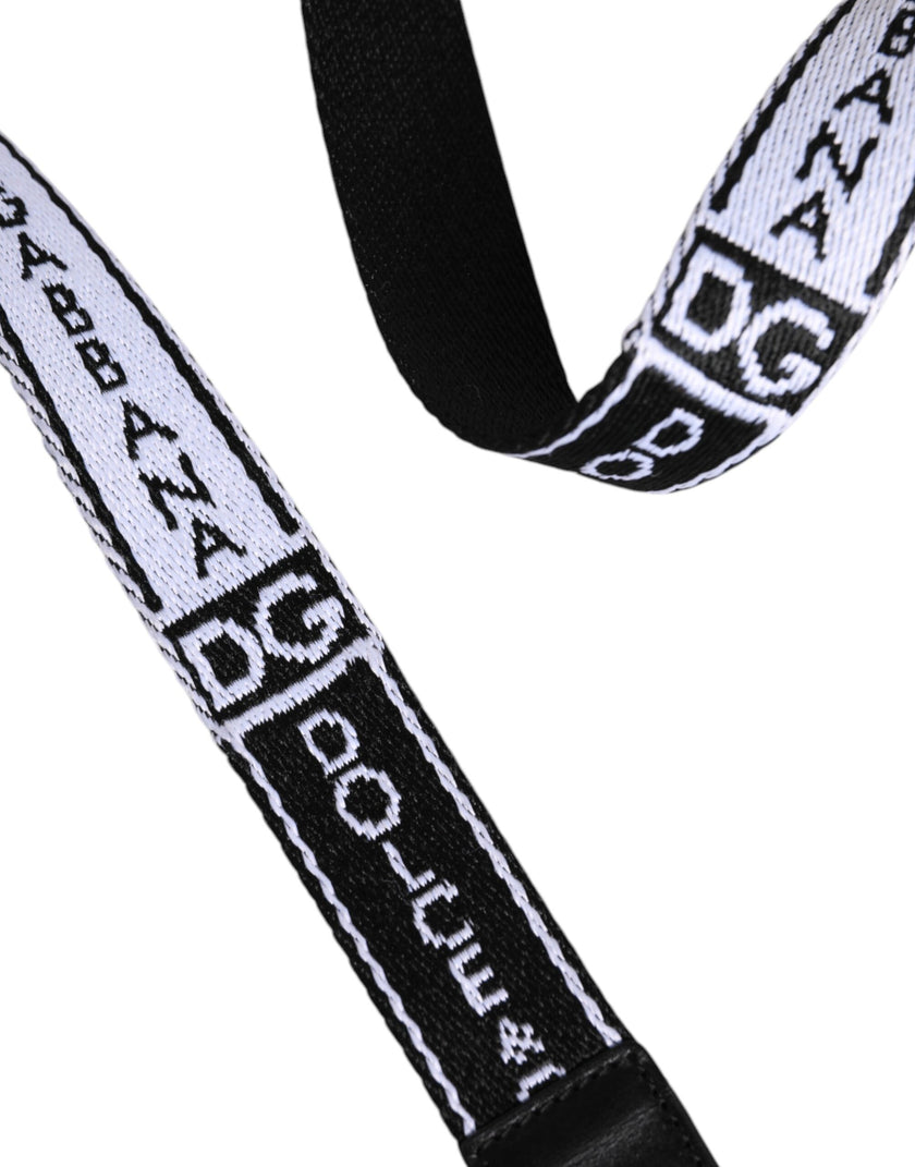 Dolce & Gabbana Schwarzer weißer bedruckter Gürtel mit Metall-Logo-Schnalle