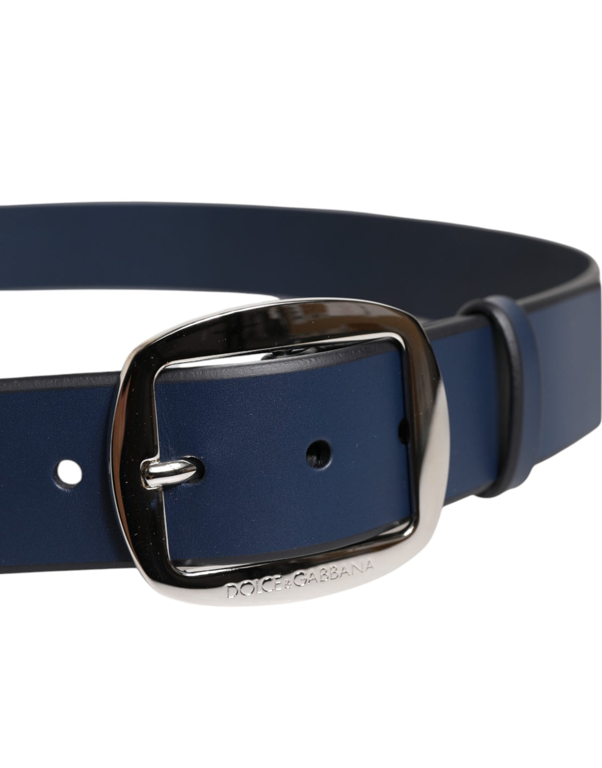Dolce & Gabbana Blue Calfskin Belt with Classic Metal Buckle