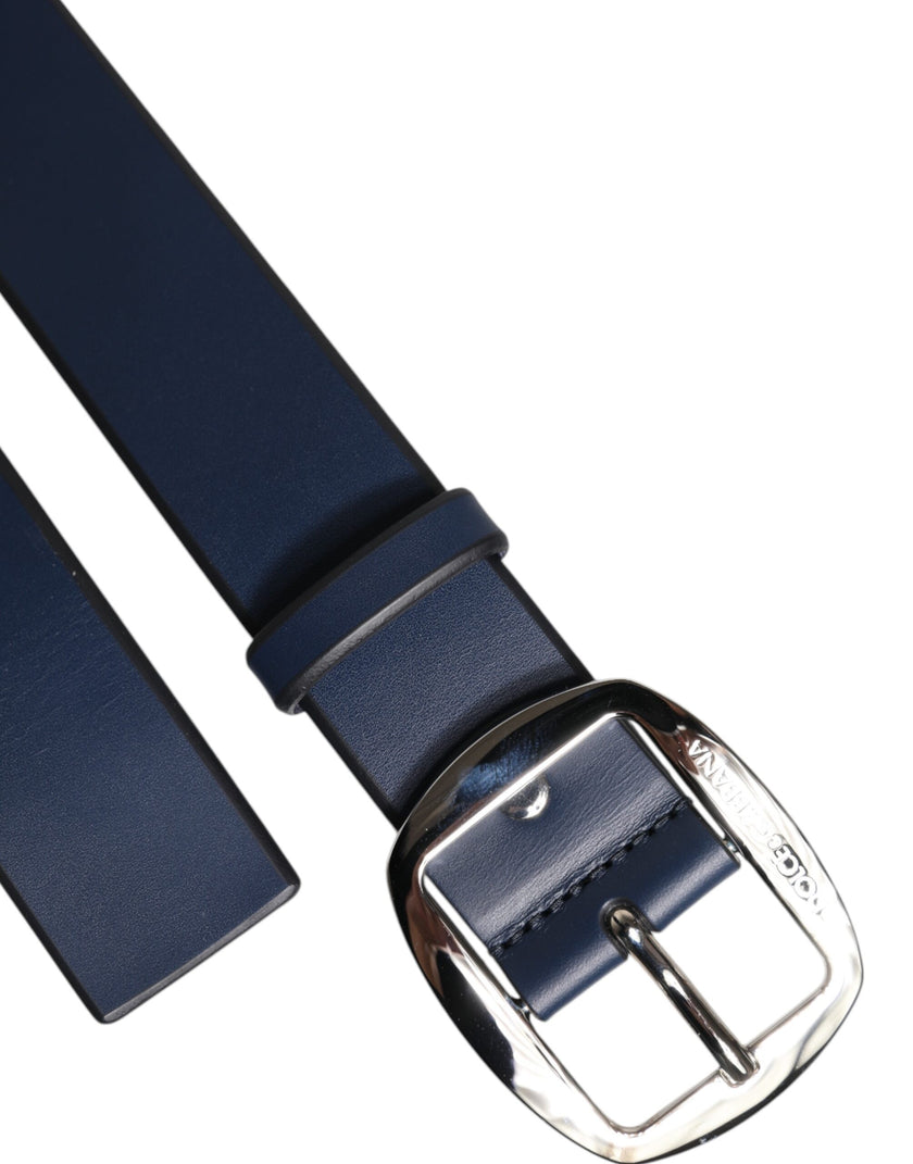 Dolce & Gabbana Blauer Kalbsledergürtel mit klassischer Metallschnalle