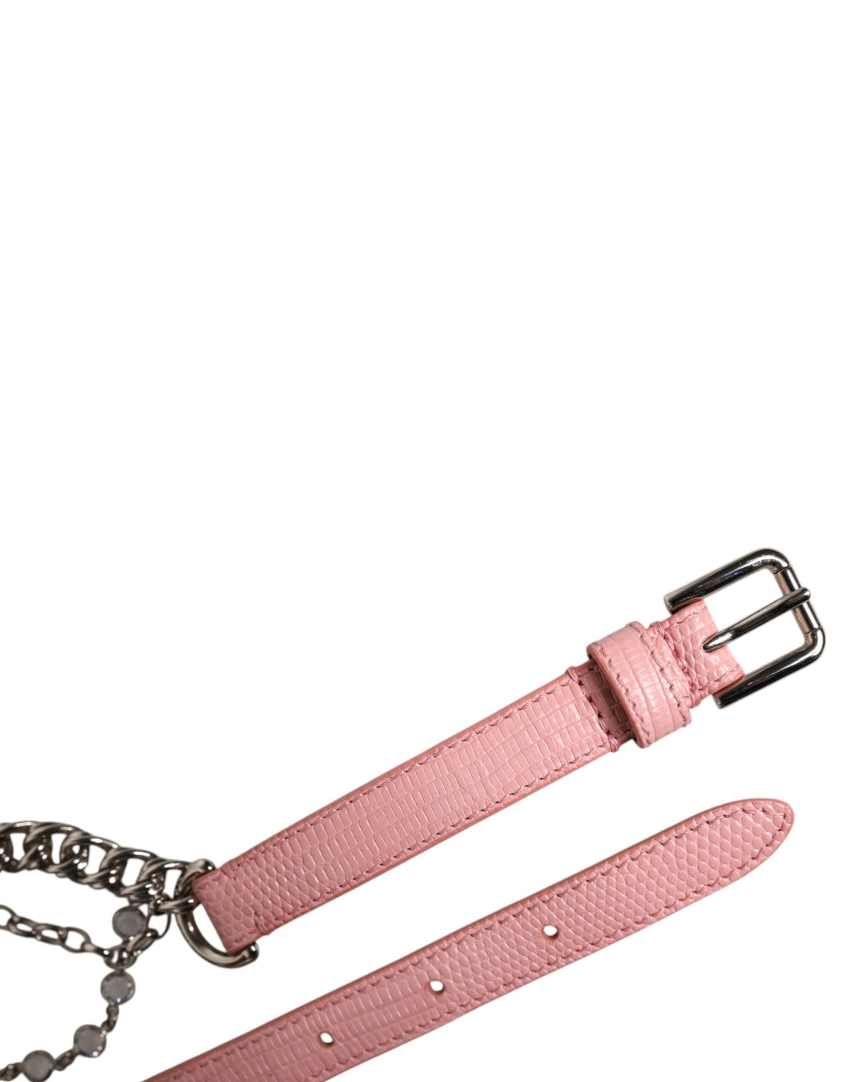 Dolce & Gabbana Pink Embellished Rose Textured Leather Belt