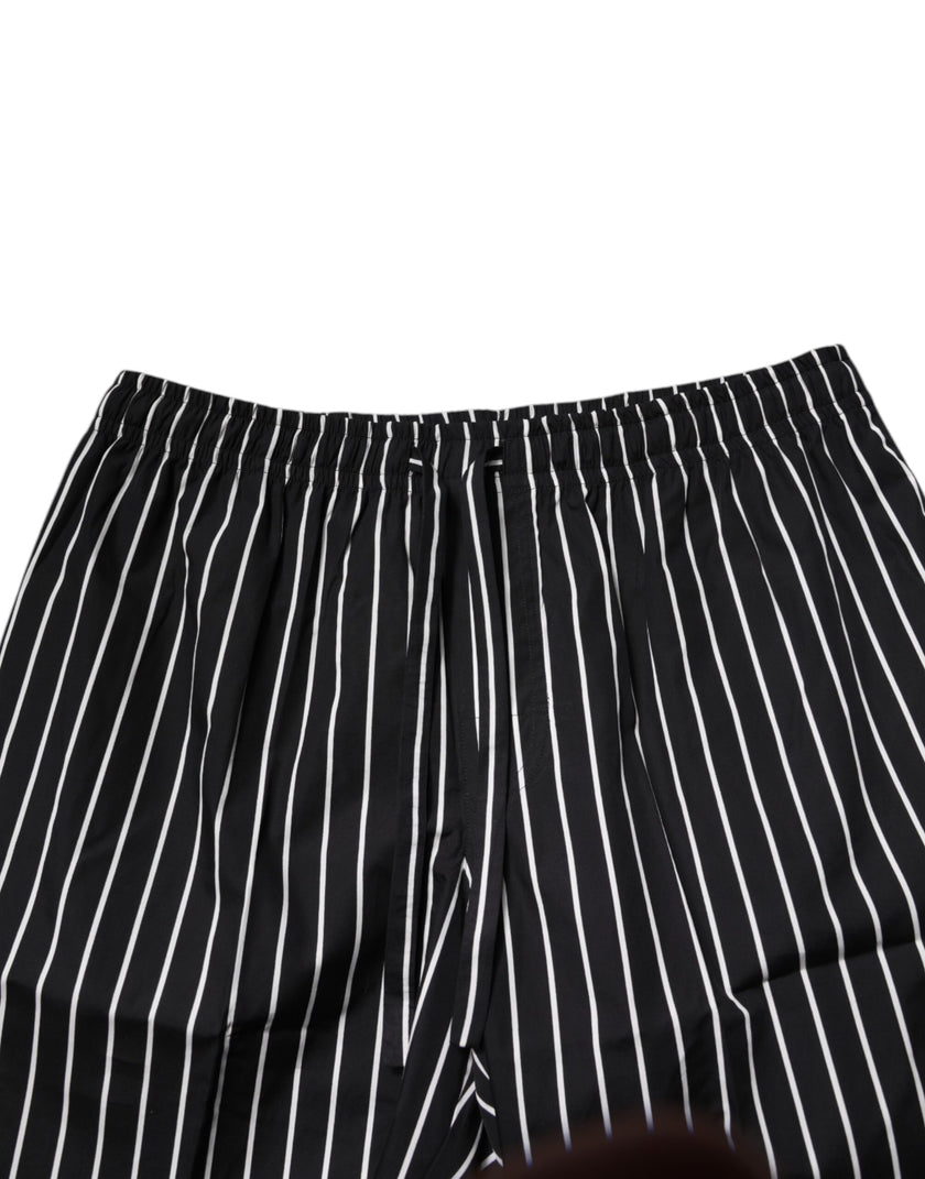 Dolce & Gabbana Schwarz Weiß Streifen Baumwolle Männer Pyjama Set Nachtwäsche