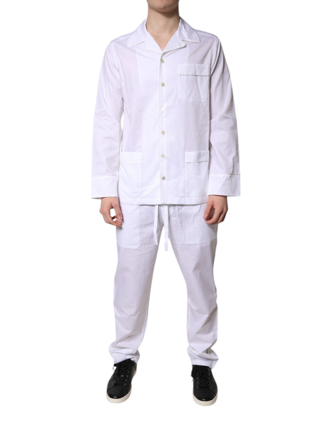Dolce & Gabbana Weißes Baumwollhemd Hose Pyjama Set Schlafanzug