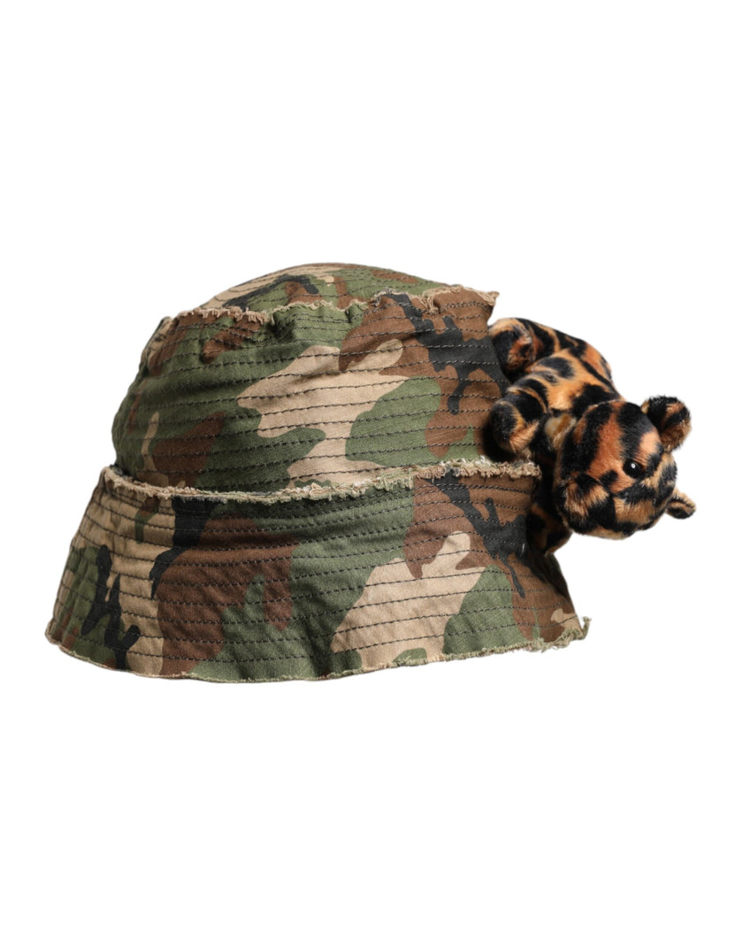 Dolce & Gabbana Multicolor Leopard verschönern breite Krempe Eimer Hut