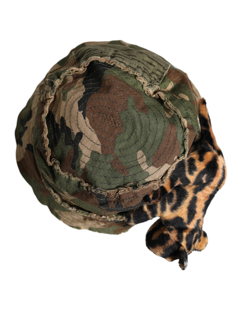 Dolce & Gabbana Multicolor Leopard verschönern breite Krempe Eimer Hut